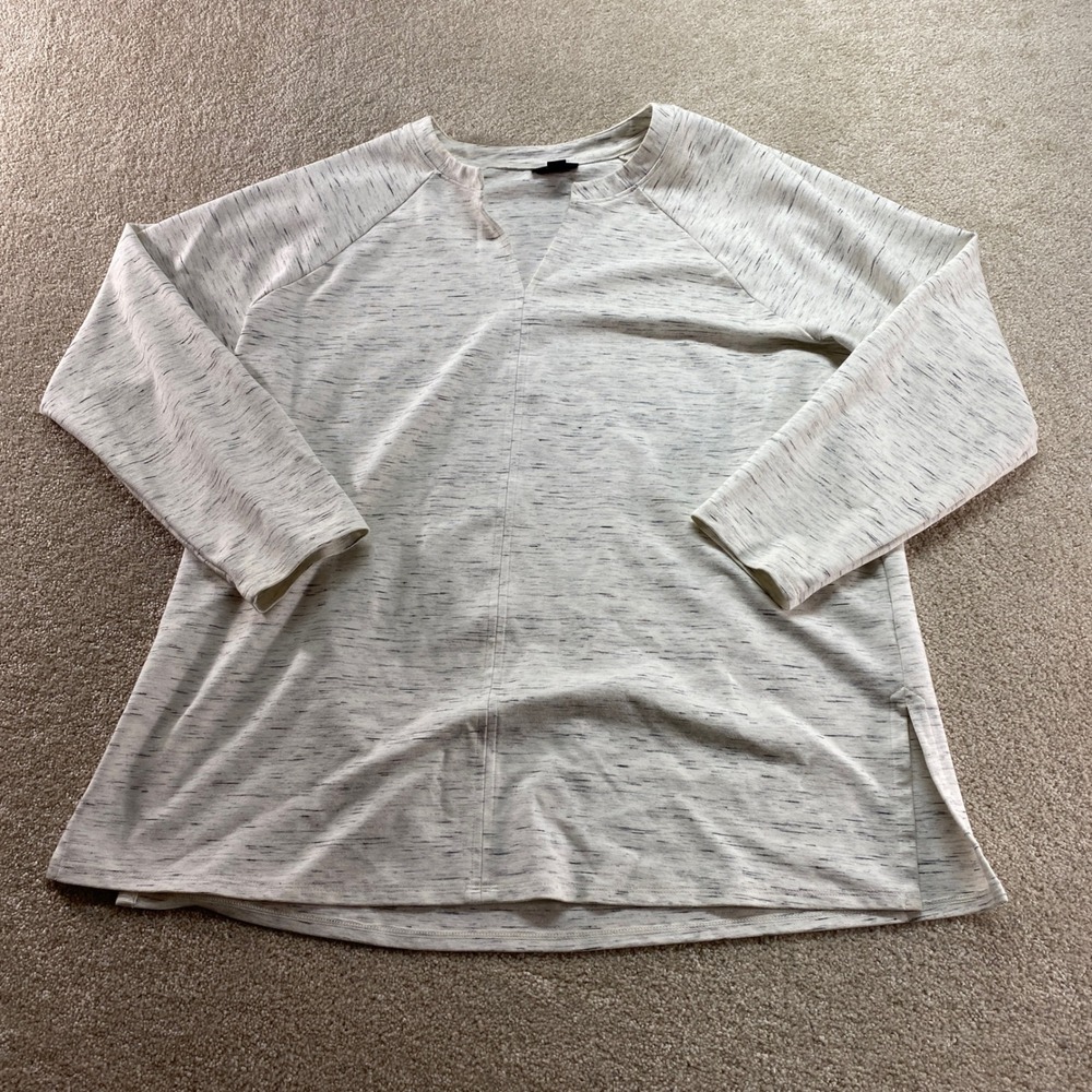 J. Jill Wearever Tunic Womens Large Grey Space Dye Notched V-Neck Raglan Sleeve